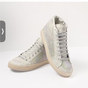 P448 Strass Italian Suede Iridescent Sparkle Hightop Sneakers Sz 38 (7.5 / 8)